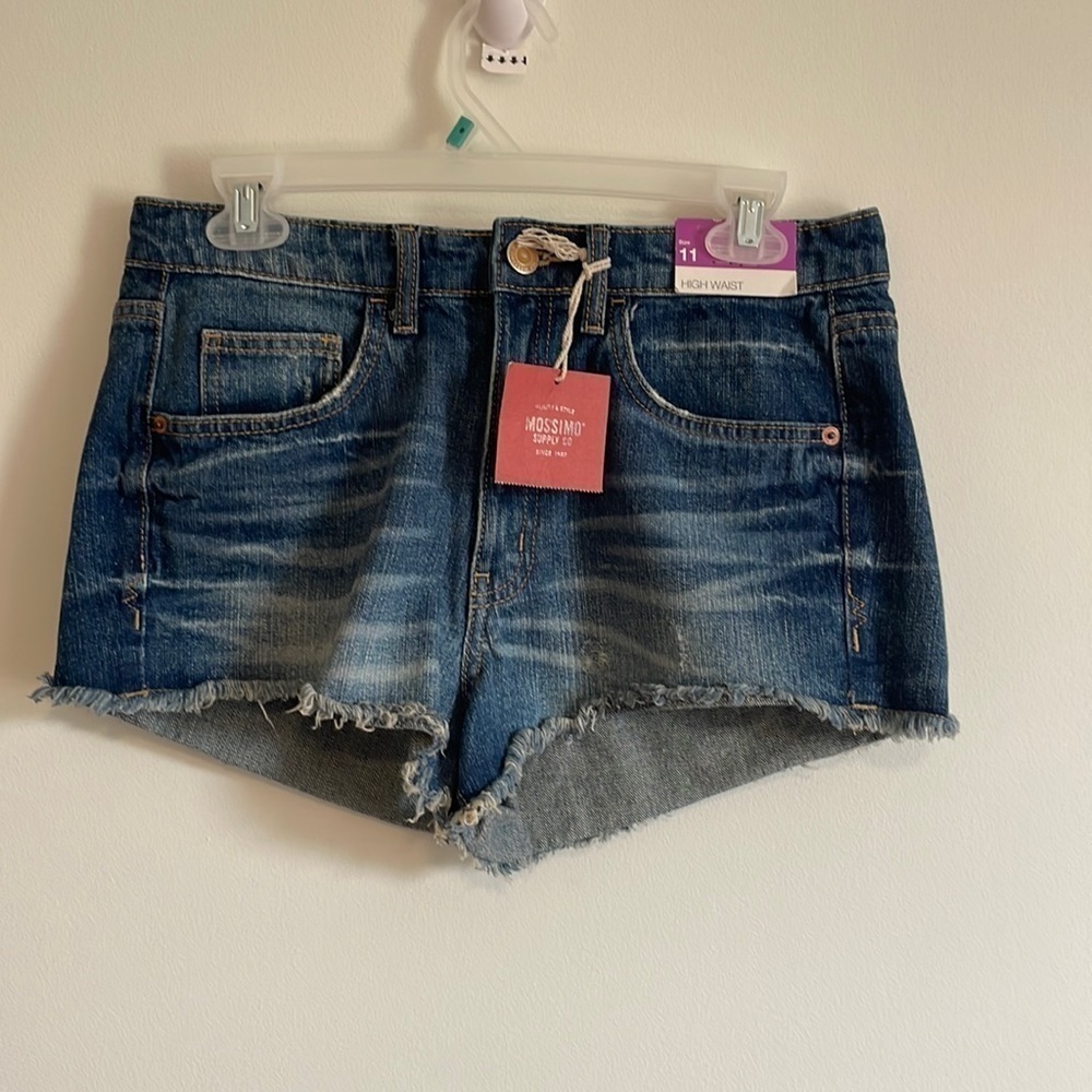 NWT Mossimo Jorts High Rise Shorts 11 Denim Jean Frayed Hem Distress Apollo Blue